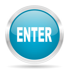 enter blue glossy metallic circle modern web icon on white background