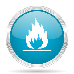 flame blue glossy metallic circle modern web icon on white background