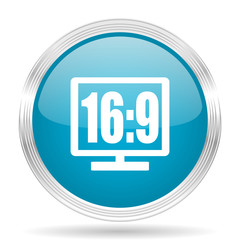 16 9 display blue glossy metallic circle modern web icon on white background