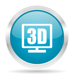 3d display blue glossy metallic circle modern web icon on white background