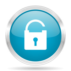 padlock blue glossy metallic circle modern web icon on white background