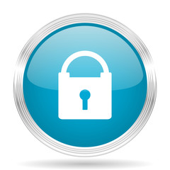 padlock blue glossy metallic circle modern web icon on white background