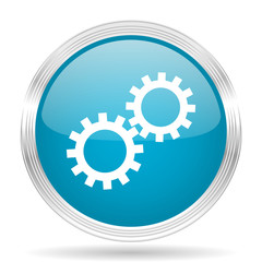 gear blue glossy metallic circle modern web icon on white background