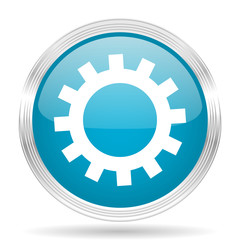 gear blue glossy metallic circle modern web icon on white background