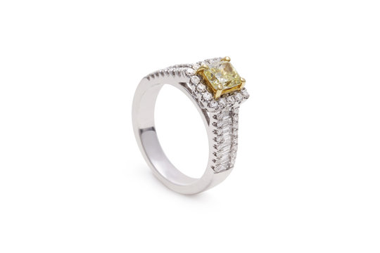 Gorgeous Cushion Cut Yellow Diamond Ring with Baguette Side Diamonds