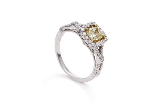 Gorgeous Yellow Cushion Cut Diamond Ring with Halo Diamonds