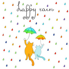 Naklejka premium Happy cats walking in the rain