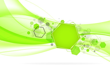 Abstract green background with hexagon. Vector Illustration