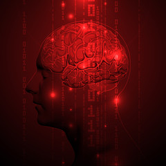 Obraz premium Active Human Brain with Binary digits