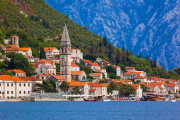 Naklejka na ściany i meble Village Perast on coast of Boka Kotor bay - Montenegro