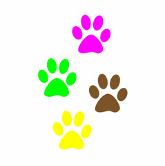 Colorful Prints paw prints animal. Web icon, color paw dog. The imprint of paws of a pet. Imprint on white background.