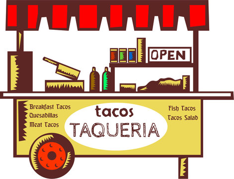 Taco Stand Taqueria Stand Woodcut