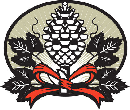 Thyrsus Pine Cone Staff Leaves Oval Retro