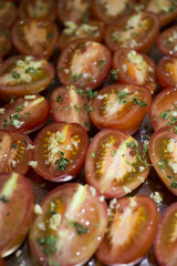 Tray of fresh tomato halves