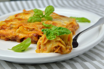 Bite of Lasagna on a Fork