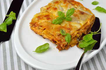 Lasagne on Plate and Fork Beside It