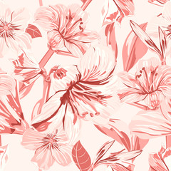 Vector Seamless Pattern Pink Amaryllis