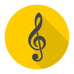 Treble clef vector icon with long shadow