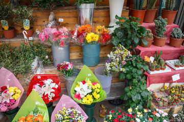 Flowers outside of flower shop in Las Ramblas, Barcelona