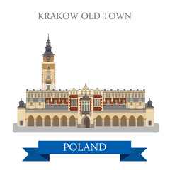 Obraz premium Krakow Old Town Poland Europe flat vector attraction landmark