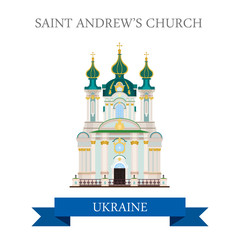 St Andrew's Church Kyiv Kiev Ukraine flat vector sight landmark