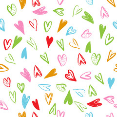 Vector Seamless pattern with hearts. Handmade art.