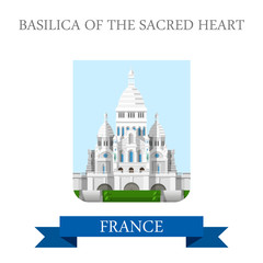 Basilic Sacred Heart Paris France flat vector attraction sight