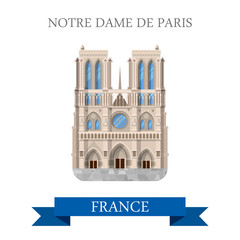 Fototapeta premium Notre Dame de Paris in France flat vector attraction landmarks