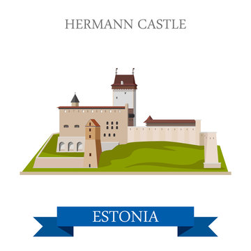 Hermann Castle in Estonia flat vector attraction sight landmark