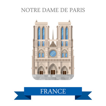 Notre Dame de Paris in France flat vector attraction landmarks