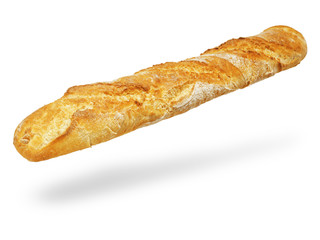 Fresh Baguette, over the white background.