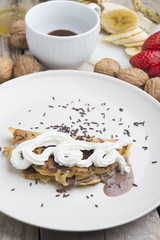 pancakes with cream and chocolate