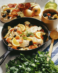 Chicken breast with dates , apricot and dry fruit.