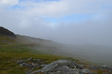 Mist in the mountains, alpine tundra, Swedish Lapland