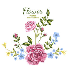 Vector of Flower Bouquets. Wildflowers and pink roses