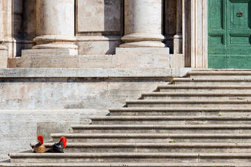 Ancient Roman Helmets on Steps