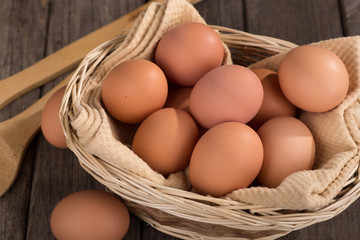 Closeup of Brown Eggs in a Basket