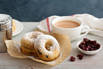 Vanilla baked donuts with dried cranberries