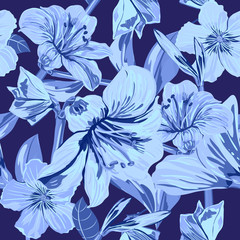 Vector Seamless Blue Flower Pattern