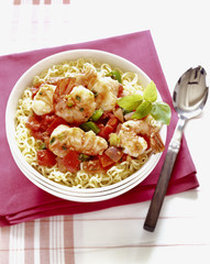 Shrimp red pepper with Noodles on bowl