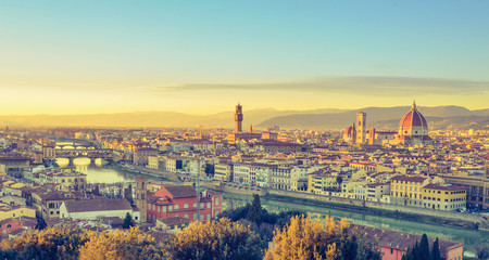 Fototapeta na wymiar Beautiful retro edit sunset over Florence, Itay