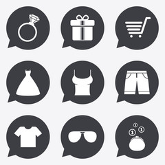 Clothes, accessories icons. Shopping signs.