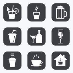 Tea, coffee and beer icons. Alcohol drinks.