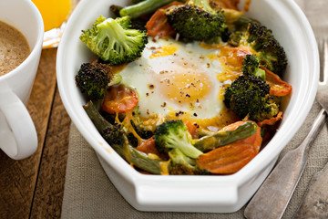 Baked vegetables with an egg on top