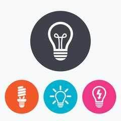 Light lamp icons. Energy saving symbols.