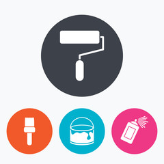 Painting roller, brush icon. Spray and Paint can