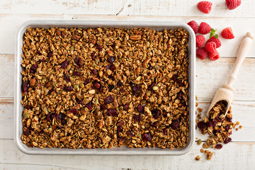 Homemade roasted granola food background