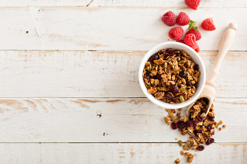 Homemade granola with milk for breakfast