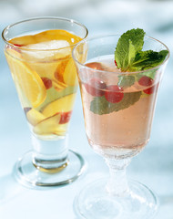 Summer drinks, with fruit and mint.