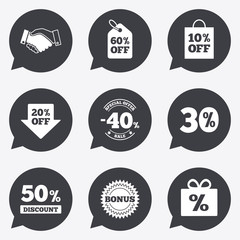 Sale discounts icon. Shopping, deal signs.